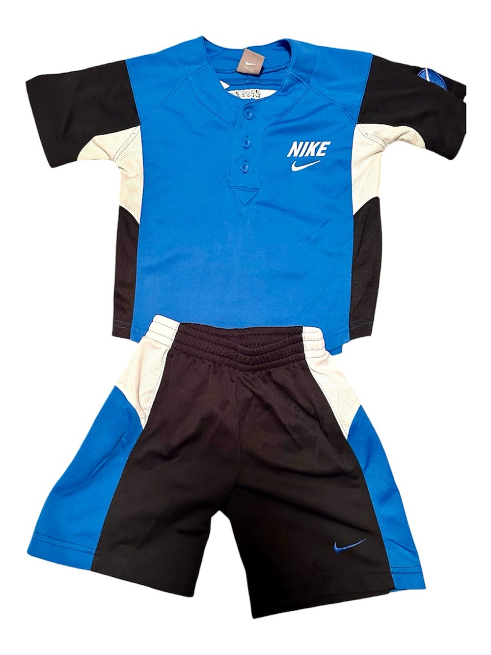Nike Boys Blue, Black & White Baseball Shirt and Shorts Set-Size 3T